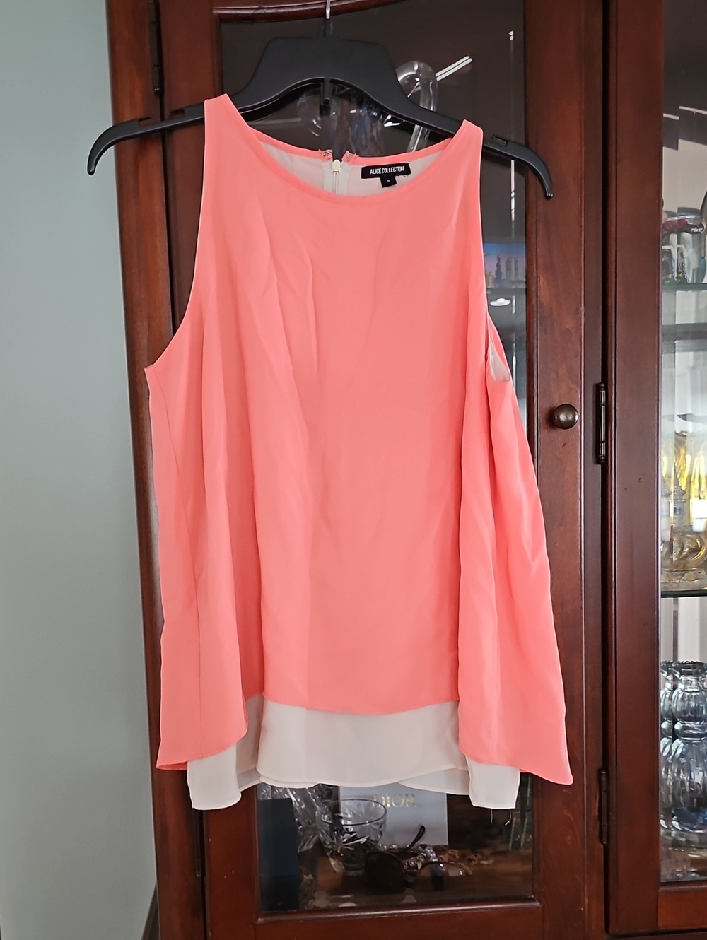 Alice Collection Coral Pink & Cream Cold-Shoulder Layered Top Size Small